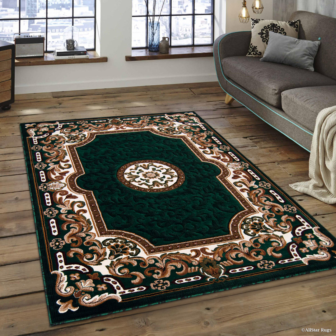 Berwick Oriental Floral Hunter Green Area Rug Fleur De Lis Living Rug 