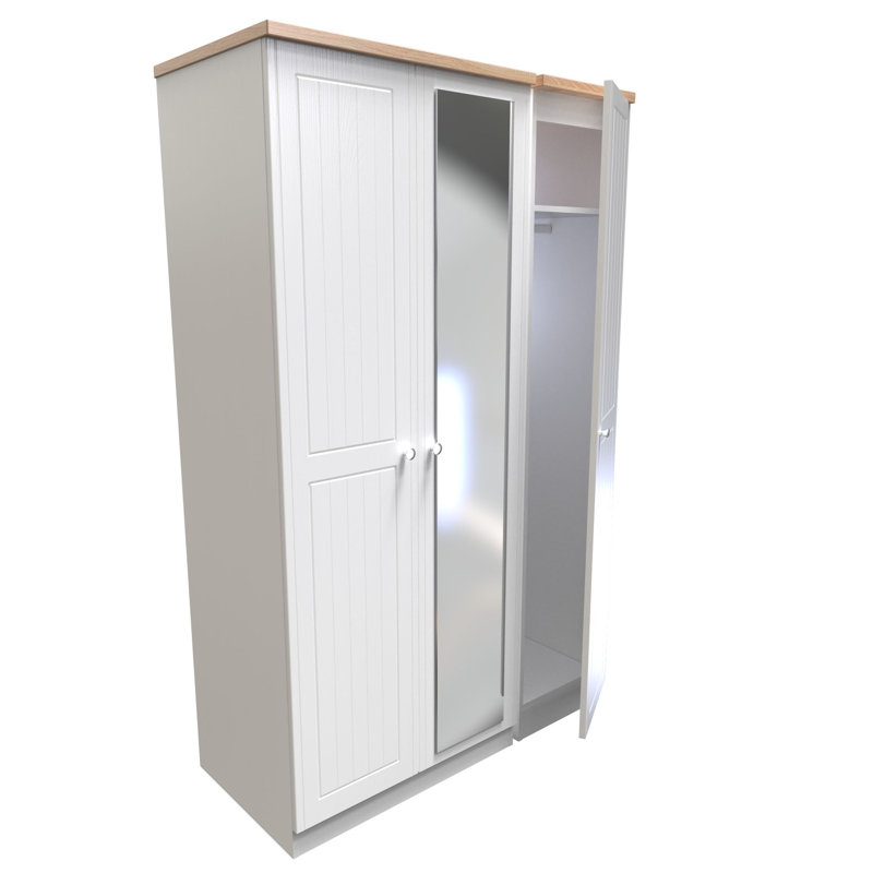 3 Door Wardrobe, Porcelain Ash/Oak