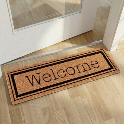 Welcome 30x10 Long Sheltered Front Door Mat Coco Natural