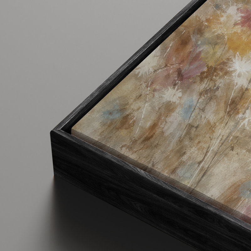 «Warm Neutral Wildflower Field with Soft Atmospher Layers», art mural encadré, H 16 po x l 24 po, Noir