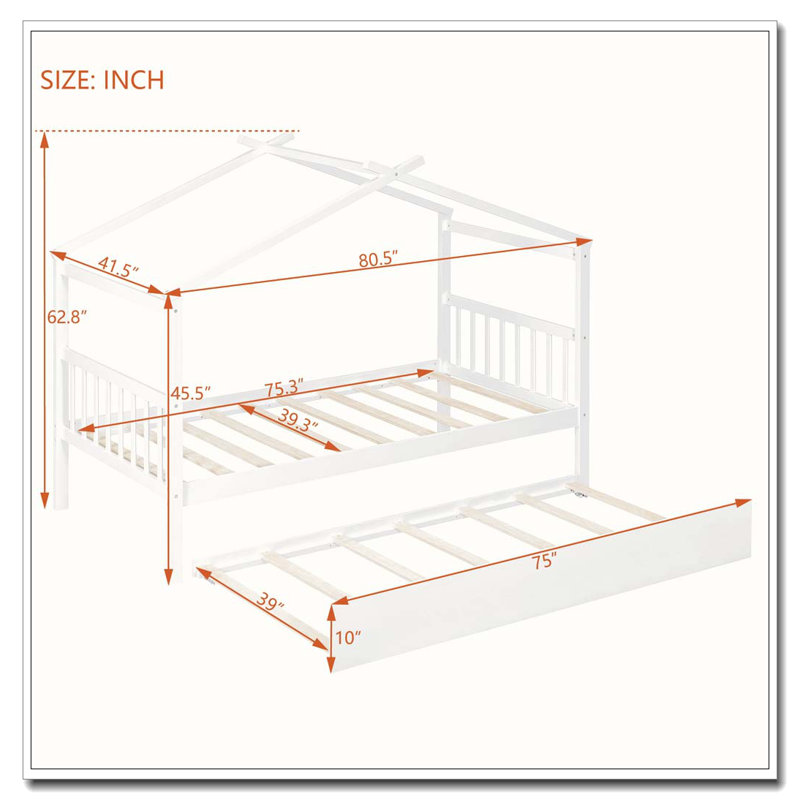 Lit en bois avec lit gigogne simple, Blanc