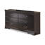 Commode large Yara, finition noire classique, 6 tiroirs, poignées en étain