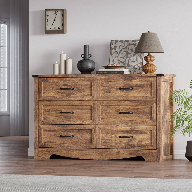Jennievieb 6 - Drawer Dresser 47.24'' Wooden Chest Of Drawers Black With Metal Handle, Brown