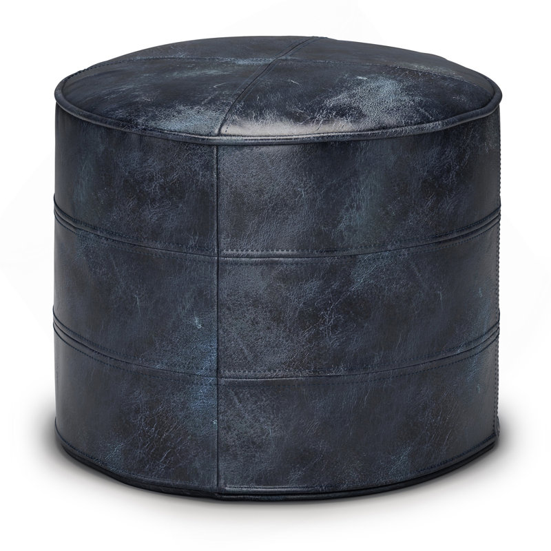 Pouf rond Connor - bleu marine vieilli, Cuir bleu