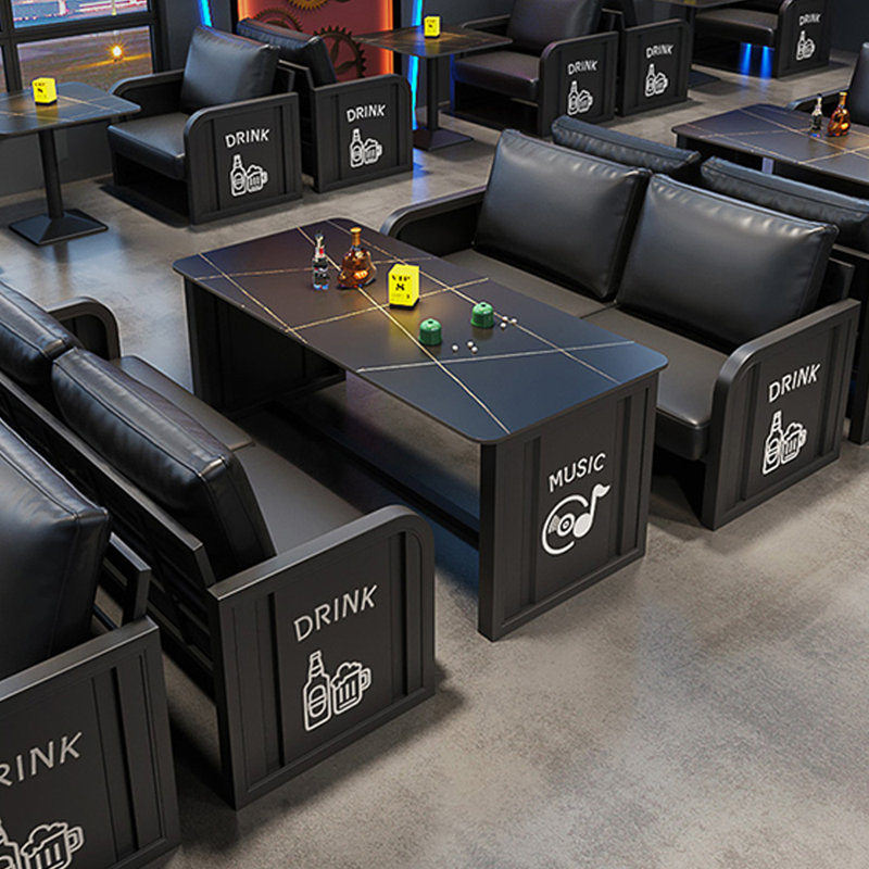Bar Restaurant Retro Industrial Bench Faux Leather Upholstered Bench