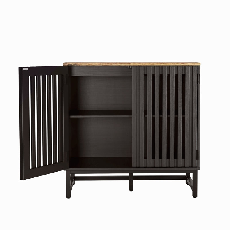 Armoire avec porte grillagée à lattes rayées, armoire de style moderne, panneau de fibres à densité moyenne de haute qualité et pieds en métal