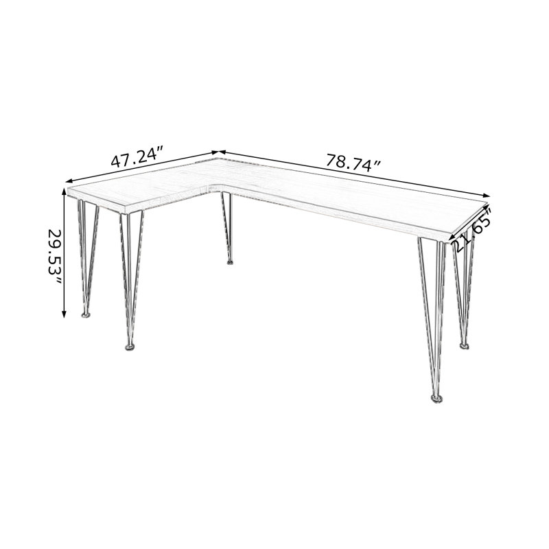 Brown L-Shaped Solid Wood Desks, 29.53" H x 78.74" W x 47.24""D, Left Hand Return