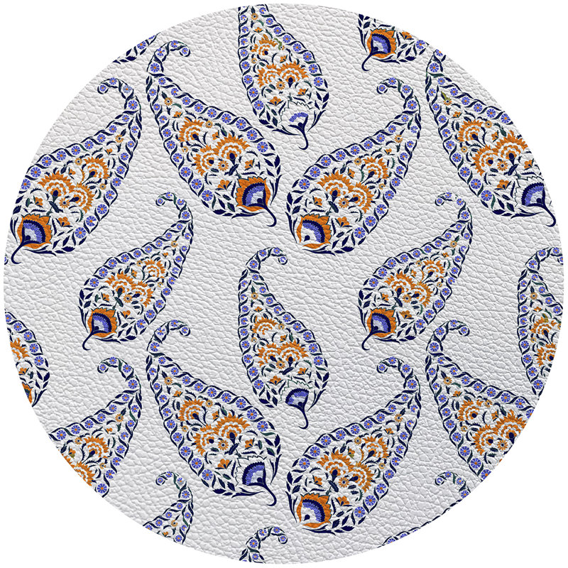 Napperon en cuir Indian Paisley, Orange / bleu