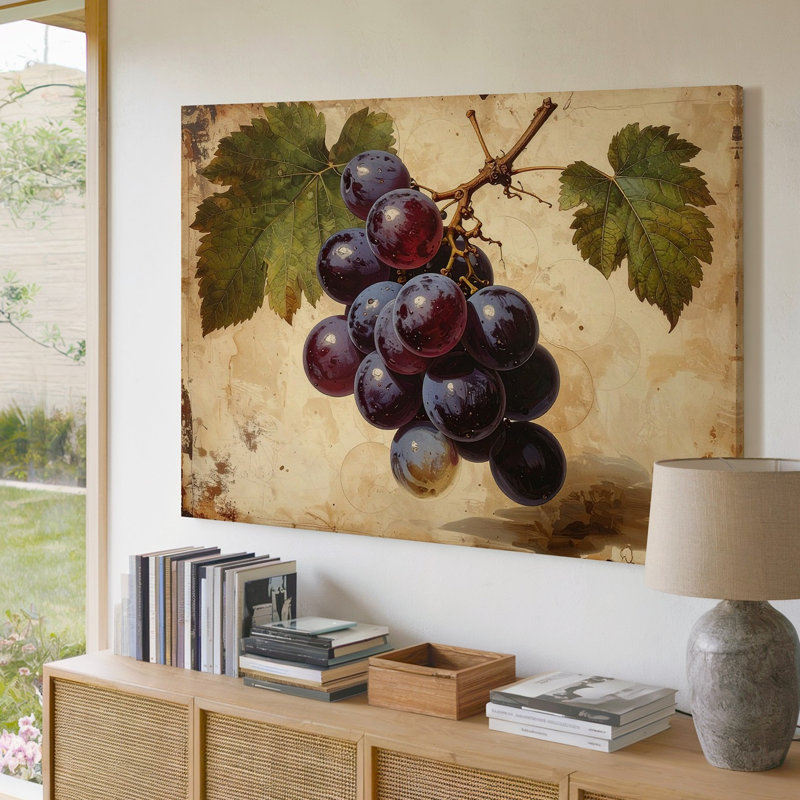 Art mural rétro, grappe de raisin, H 9 po x l 12 po