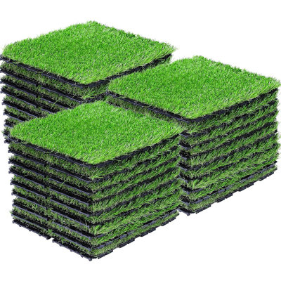 Artificial Grass Tiles Interlocking Turf Squares Deck 27 Pack -1...