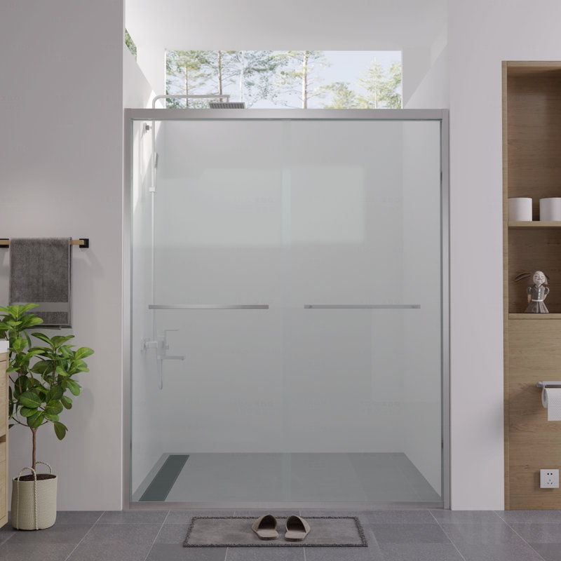 56-60"W X 74"H Aluminum Frame Material Double Sliding Opening Shower Door -Bypass Sliding Opening Bathroom Sliding Opening Door With Premium 1/4" (6Mm) Clear Tempered Glass