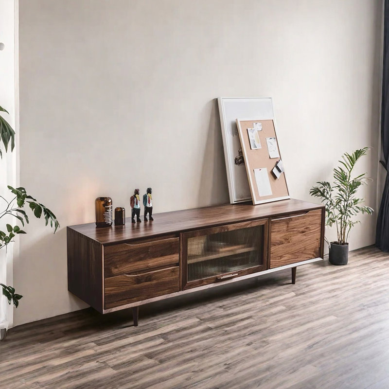 Meuble télé rétro haut de gamme, H 20,47 po x L 62,99 po x l 17,71 po, Noyer