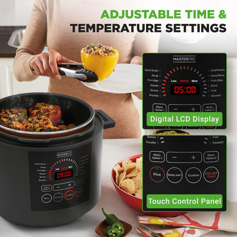 6 QT Electric Pressure Cooker - 9 Function Digital Countertop with Preset Cooking Modes, Adjustable Time & Temp Settings  (Black)
