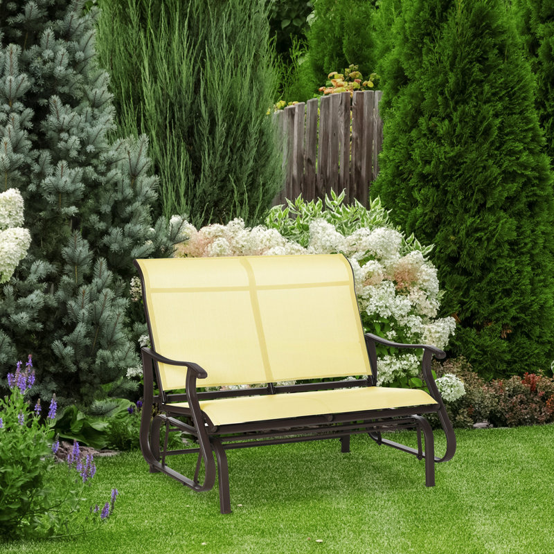 Banc oscillant beige, 2 chaises avec structure en acier et filet aéré pour la cour, le jardin, le banc de véranda