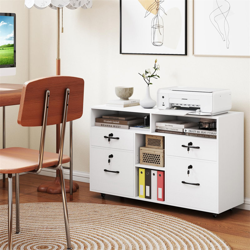 104cm Wide 4 -Drawer Mobile File Cabinet, White