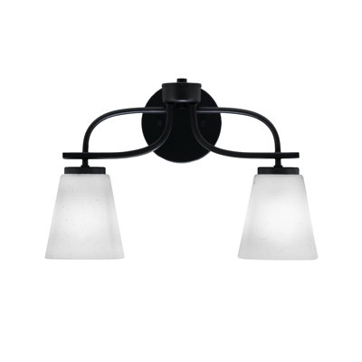 Barre d'éclairage de salle de bain 2 lumières Nashoba Cavella avec fini noir mat et verre mousseline carré de 4,5 po