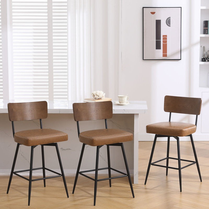 Tabouret de bar et de comptoir pivotant rembourré, Brun, Tabouret de comptoir (siège d'une hauteur de 26 p, 3