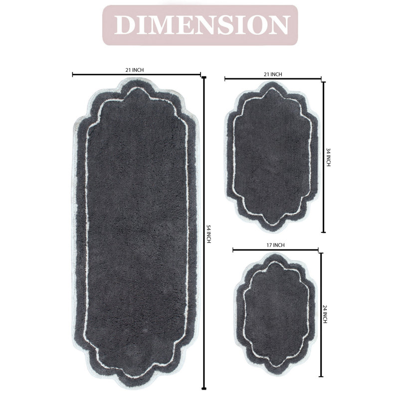 Ensemble de tapis de bain en coton Dobrinka, lavable à la machine, à séchage rapide, absorbant - ensemble de 3 pièces