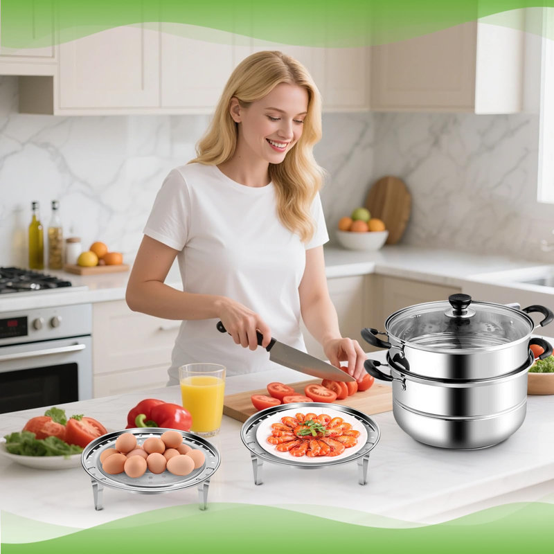 Steamer Rack for Cooking, Steamers Rack with Removable Stand, Round Pot Steam Tray for Baking Cooking Steaming, 2 Pack, (Silver)