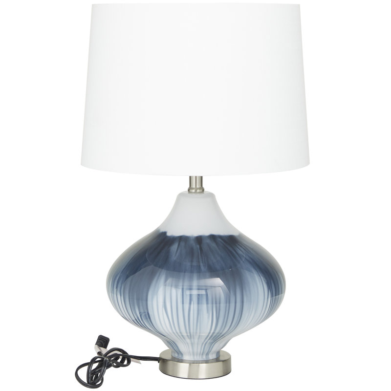Lampe de table bleue avec abat-jour tambour en verre