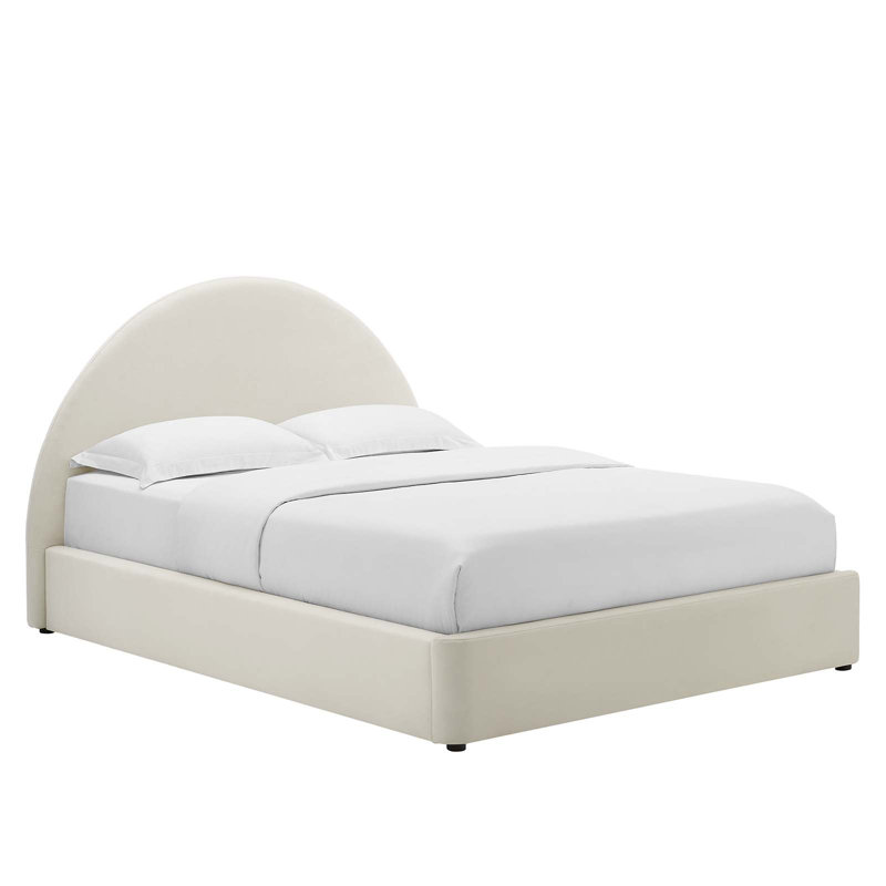 Alabaster Velvet Upholstered Full Platform Bed with Arched Headboard