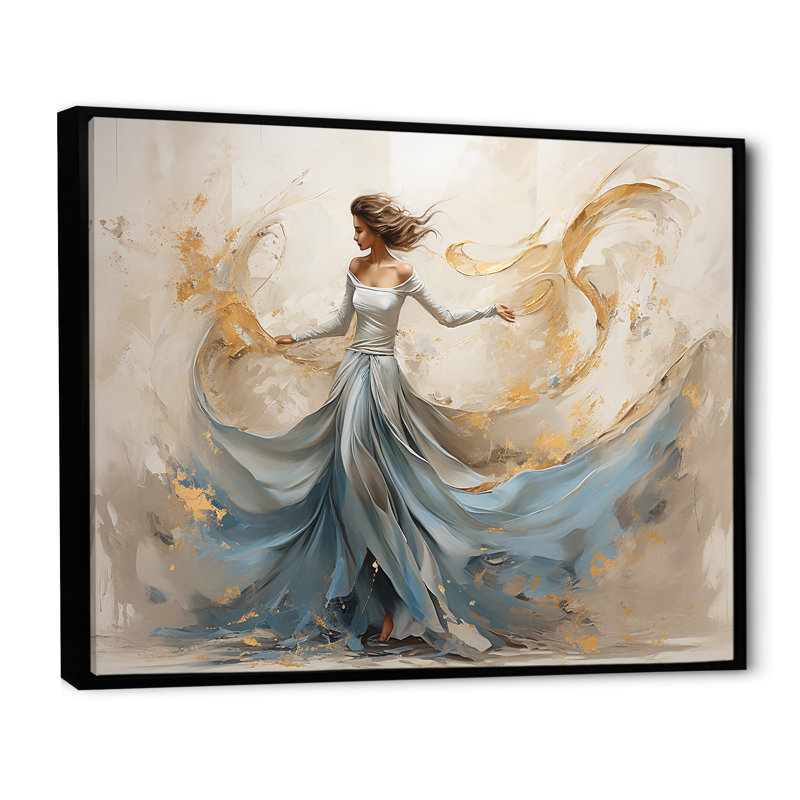Minimalisme blanc et bleu Dance I - art mural encadré de danse, Cadre flottant noir, L 44 po x H 34 po x P 1,5 po