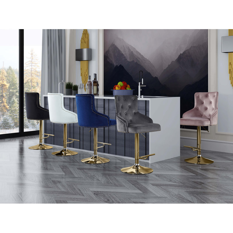 Bocana Swivel Upholstered Adjustable Height Counter Stool with Metal Frame, Living Black Velvet, Gold