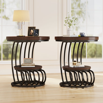 2-Tier Round End Side Table Set