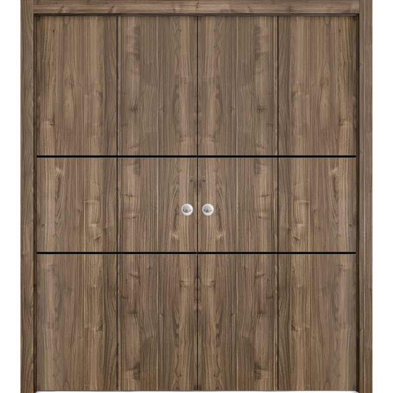 Portes coulissantes doubles pliantes pour placard 72 x 96 (4 x 18 x 96) Planum 0014 Noyer, rails robustes, moulures, garnitures, quincaillerie, ensemble de portes de placard de chambre en bois massif