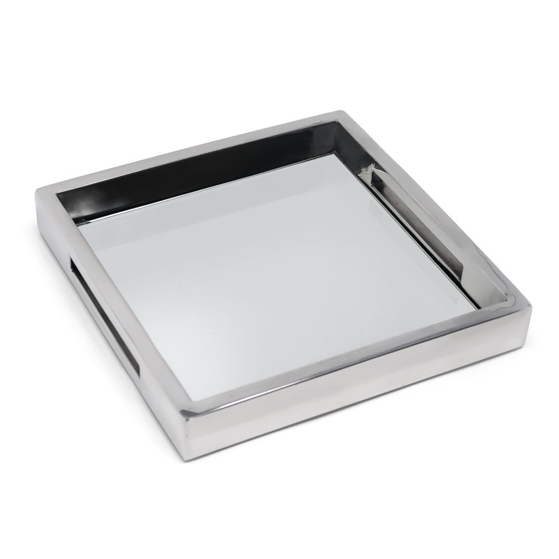 Plateau à miroir carré -, Argent argent, L 7,75 po x l 7,75 po x H 1,25 po