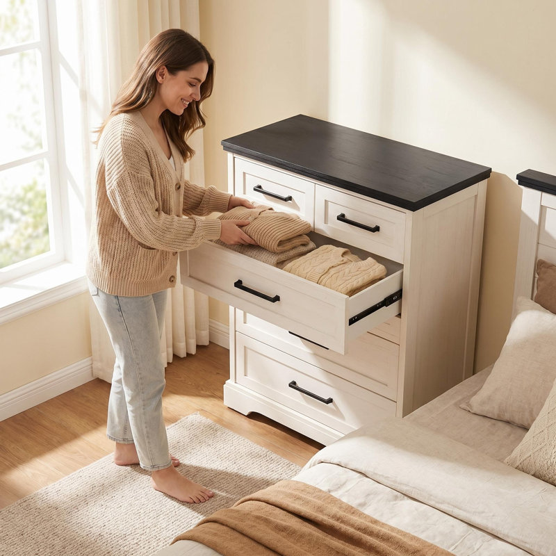 Commode 31,5 po à 5 tiroirs avec finition deux tons et dispositif anti-basculement