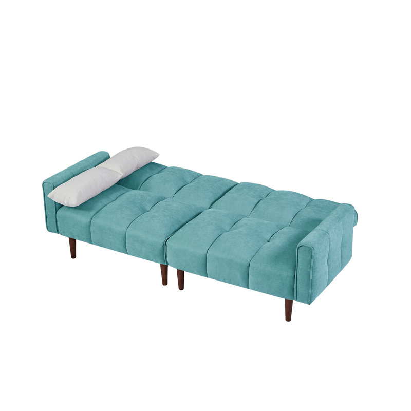 Canapé-lit convertible avec futon, canapé-lit ajustable, canapé-lit rembourré en tissu moderne avec pieds en bois et 2 coussins