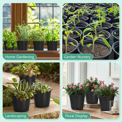 500 Packs 4 Inch Plastic Nursery Pots with Drainage Holes – 4" Diameter x 4.5" Height Seed Starting Containers for Succulents, Flowers, Vegetables, Small Plants, Indoor Outdoor Transplanting Pots