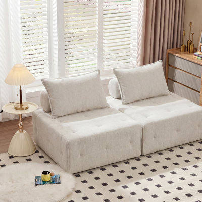 Deep Seat Modular Chenille Sofa, Adjustable Backrest Compressed Couch for Living Room Bedroom Lounge, 2 Piece