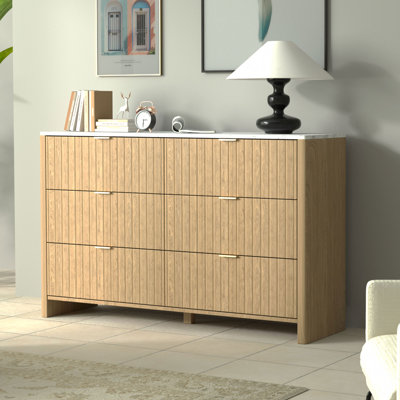 Fluted 6-Drawer  Dresser Organizer with Faux Marble Countertop