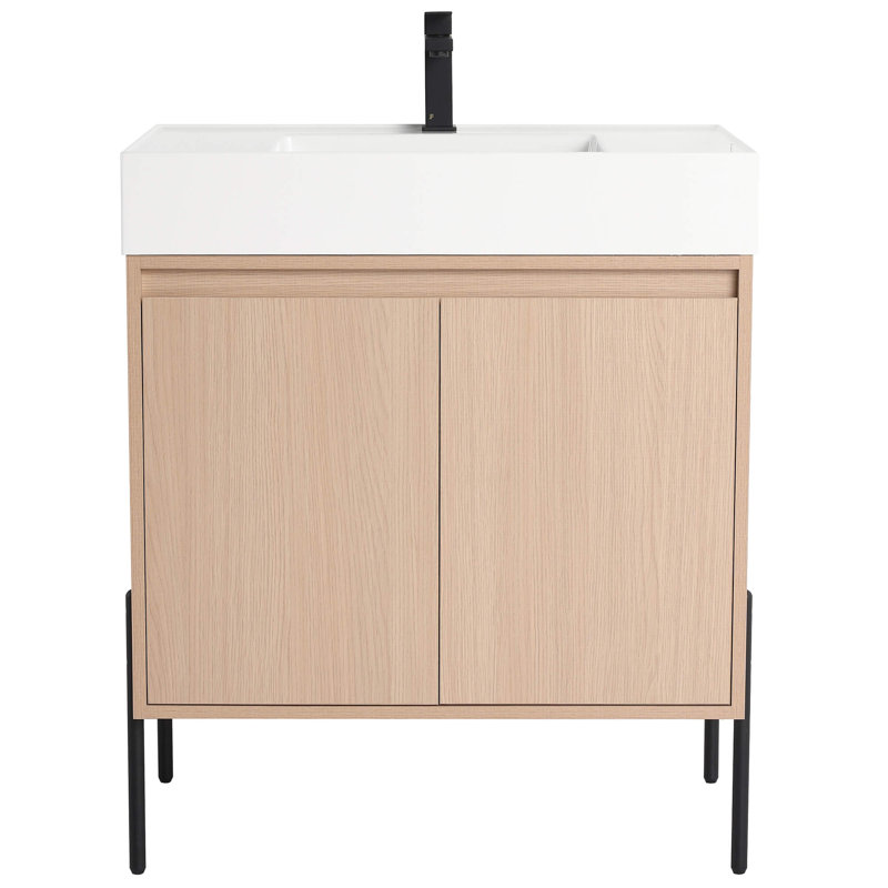 Ebern Designs Yordana Bathroom Vanity 30" Wide, White Oak, White
