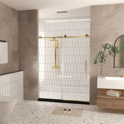 Delmar 44-48"Wx76"H Frameless Sliding Shower Door with 1/4" Tempered Glass & Explosion-Proof Film