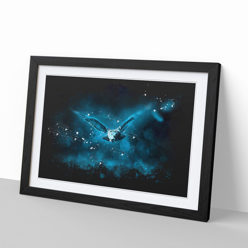Owl in Flight - Picture Frame Painting, Black Framed, 65cm H x 90cm W x 2cm D