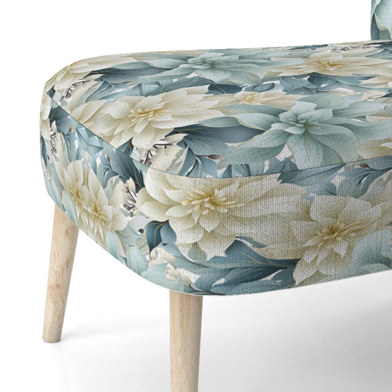 Chaise d'appoint rembourrée de style campagne zen gris et blanc Flower Elegance