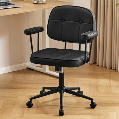 Ergonomic Swivel Home Office Chair, Faux Leather Arm Task Chair with Low Back,Rocking Function.
