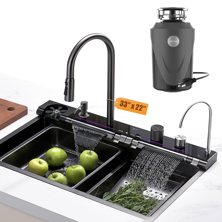 Lefton 33"x22" Single Bowl Stainless Steel Kitchen Sink Ks2207l With 1 Hp Continuous Feed Garbage Disposal Lgd-1010
