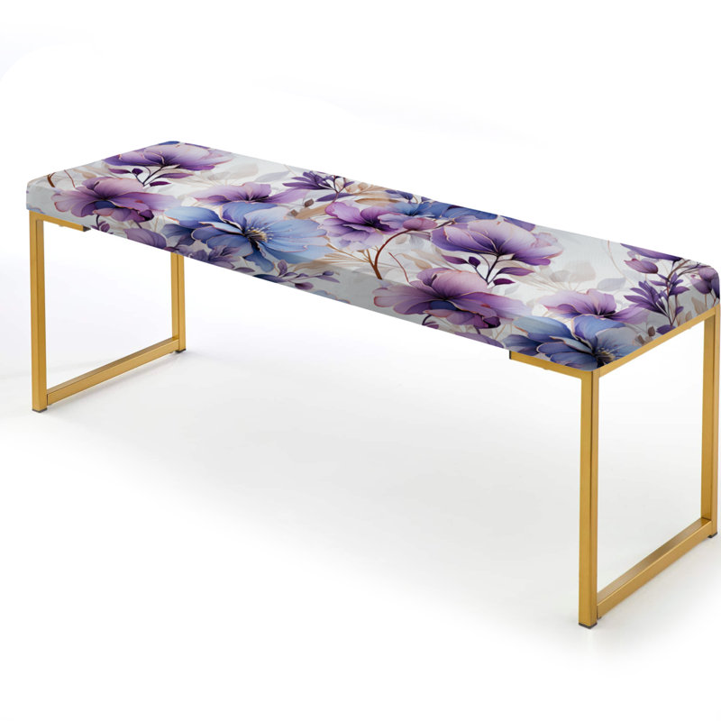 Banc floral rembourré or, Wonderland, fleurs blanches et mauves