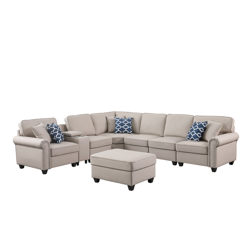Canapé modulaire en cuir artificiel avec repose-pieds et console Gina Gina, Similicuir beige Gina