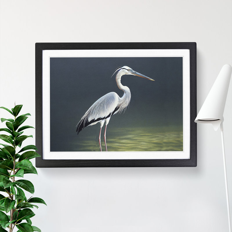Ingenious Heron Bird - Single Picture Frame Print, 46cm H x 64cm W x 2cm D, Black
