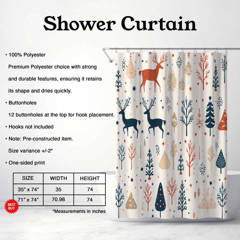 Rideau de douche standard 1 pièce Nordic Snow, H 74 po x l 71 po