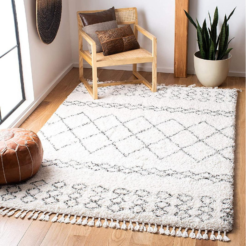 ImraanMoroccan Fringe Shag Performance Geometric Rug, Rectangle 5'3" x 7'6"