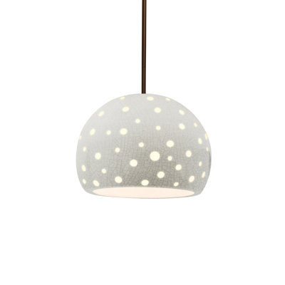 Luminaire suspendu sphère 1 lumière perforée - blanc craquelé - bronze foncé - l 10 po x H 7,75 po - ampoule remplaçable - tige rigide