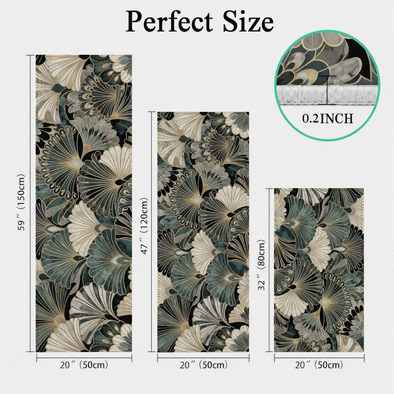 Botanical Fan Non-Slip Washable Kitchen Mats