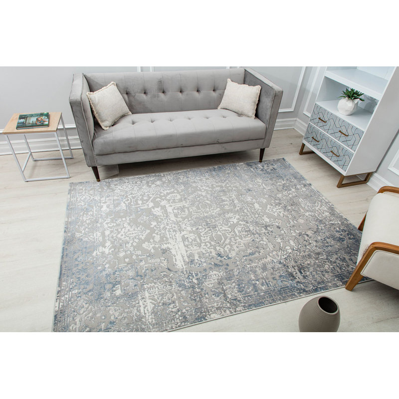 Tapis oriental gris / bleu, Rectangle 5 pi 3 po x 7 pi