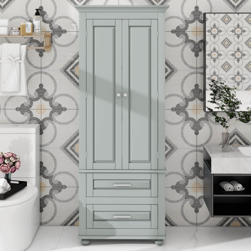 Grande armoire de rangement avec deux tiroirs pratiques, Gris